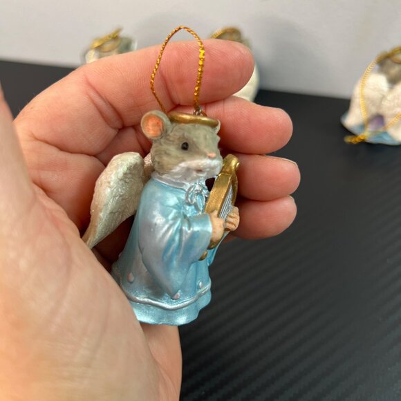 Vintage Angel Mouse Christmas Ornaments Set of 5 Pastel Gowns Harp Books Star - Picture 10 of 14